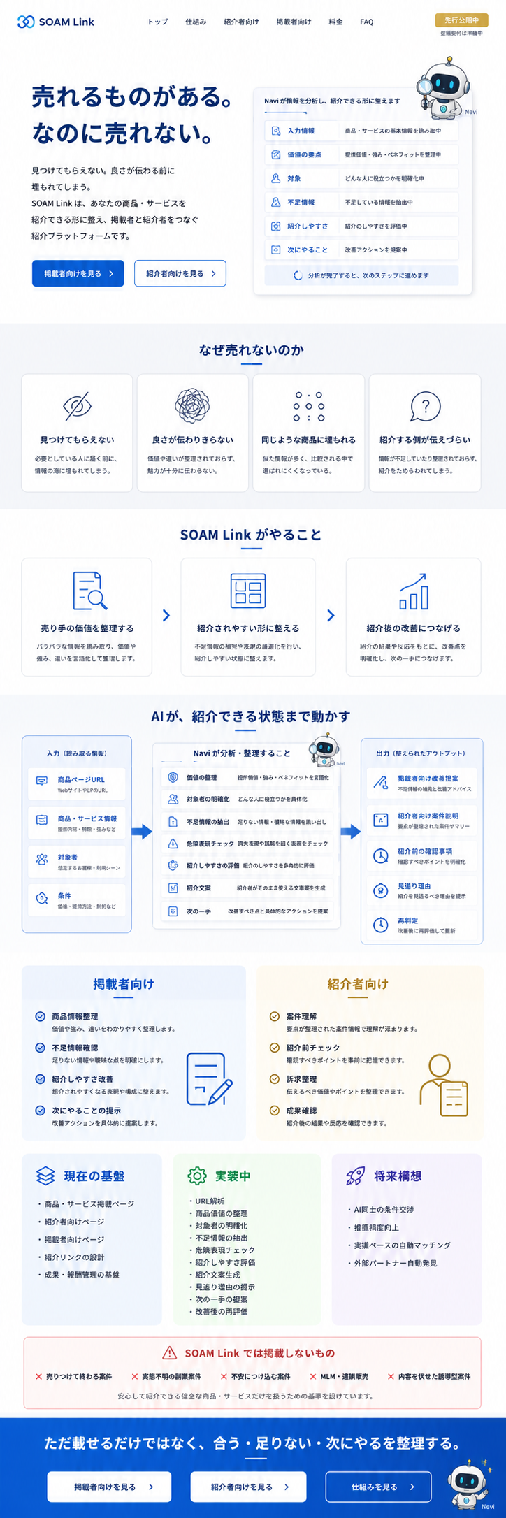 SOAM Link。売れるものがある。なのに売れない。SOAM Linkが商品・サービスの価値を整理し、紹介できる状態まで整える仕組みを紹介します。